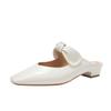 Soft Leather Comfortable~ Niche Design Sense Big Bow with Half Slippers Women's Thick Heel Beach Vacation