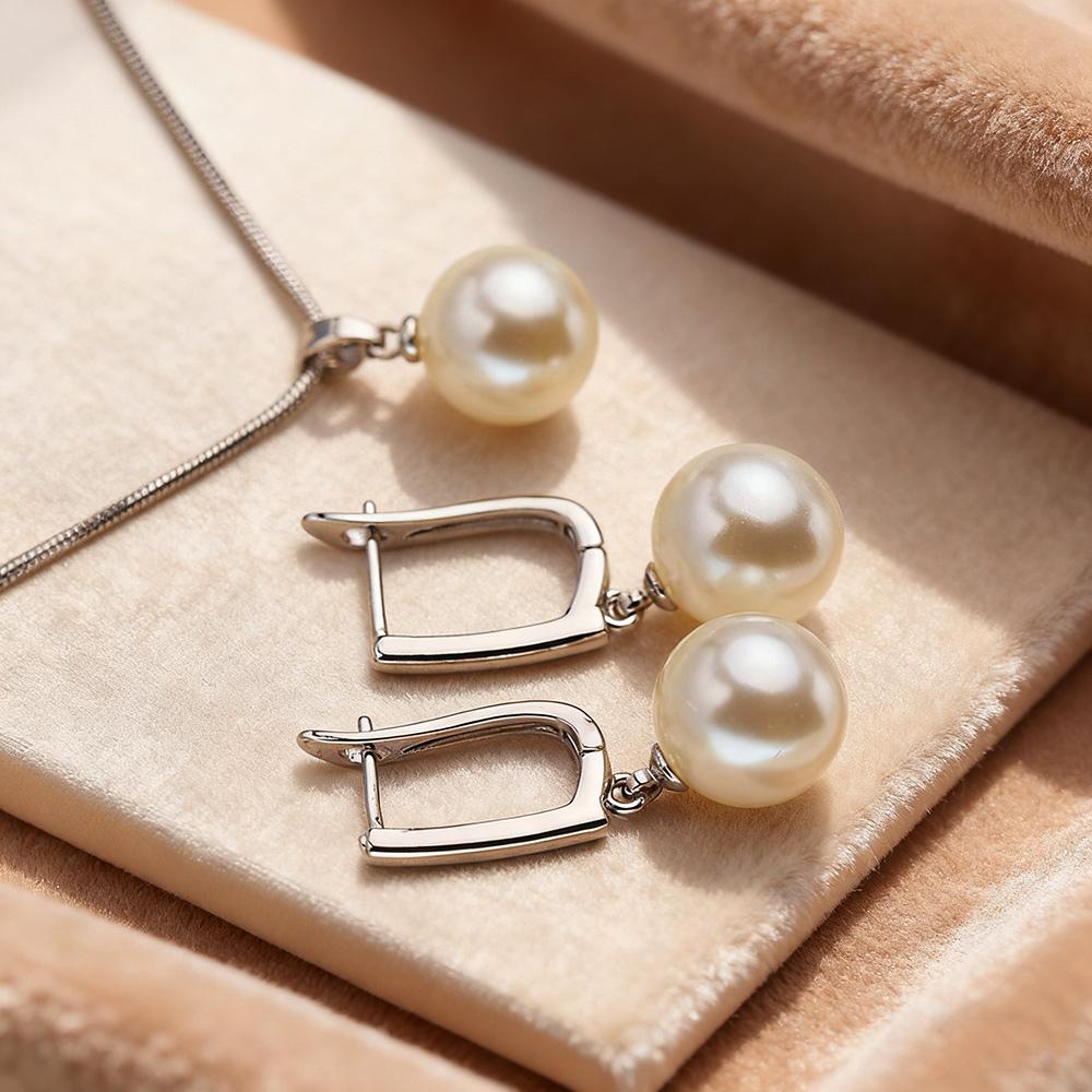 Imitation Pearl Necklaces Earrings Sets For Women Fashion Flower Cubic Zirconia Pendant with Chain Birhday Gift