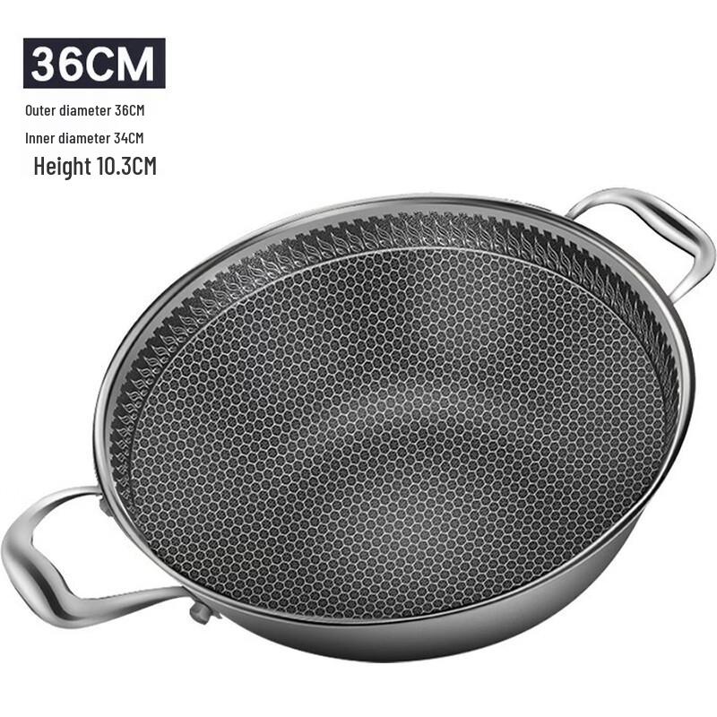 Wutuo Stainless Steel Double Handle Non-stick Induction Wok