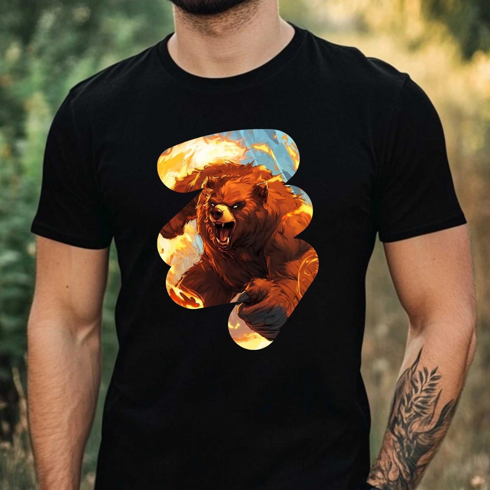 T-Shirt Herren Brennender Bär Motiv Baumwolle Größe XS bis 5XL XXL