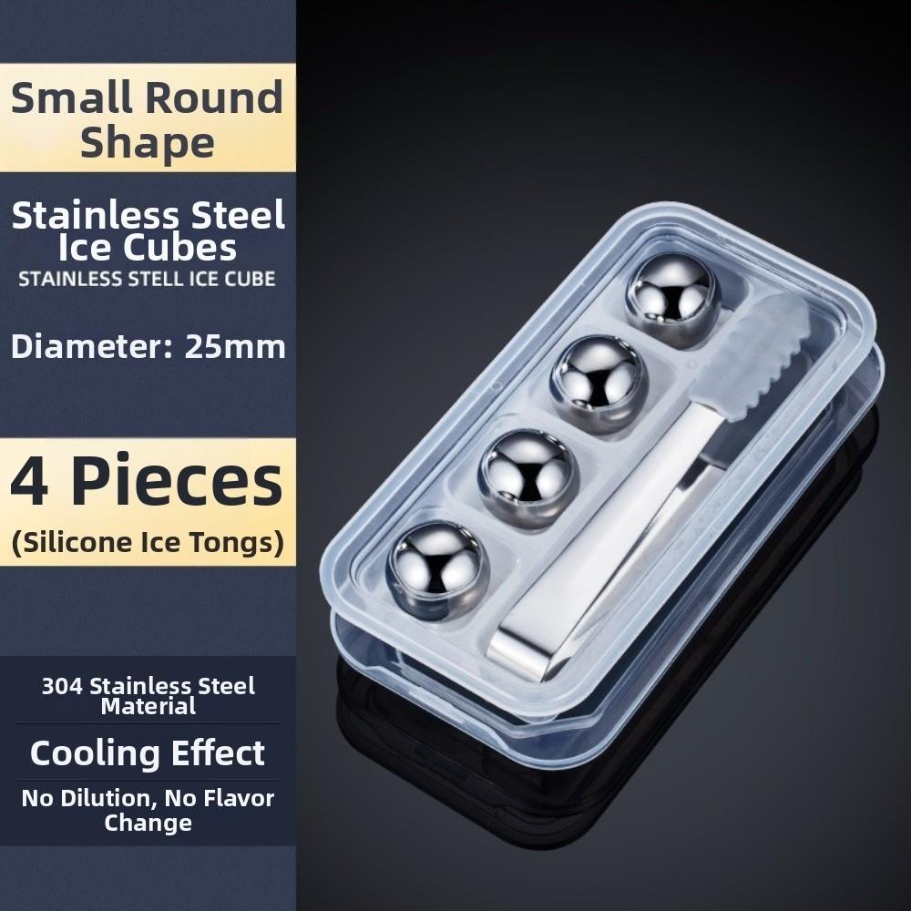 Fruit Juice Ice Cubes Stainless Steel Ice Cubes Ball Reusable Whiskey Stones Set 4pcs