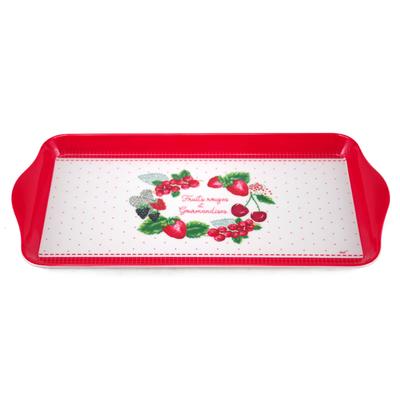 [R6531] - Melaminový podnos na dort 'Red Fruits and Treats' červenobílý - 30x15 cm