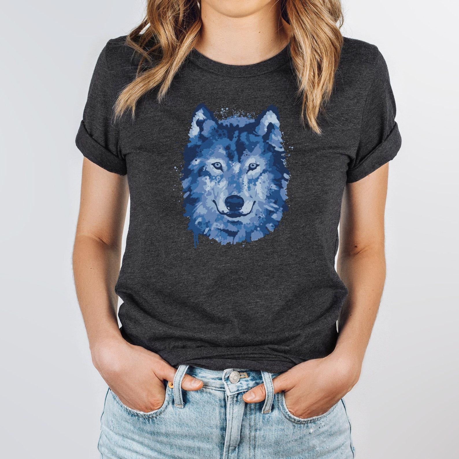 Wolf Shirt Men Women | Watercolor Wolf Portrait Tshirt | Wild Life Nature Lovers Gift For Women | Animal Graphic Tee | Unisex Tshirt S