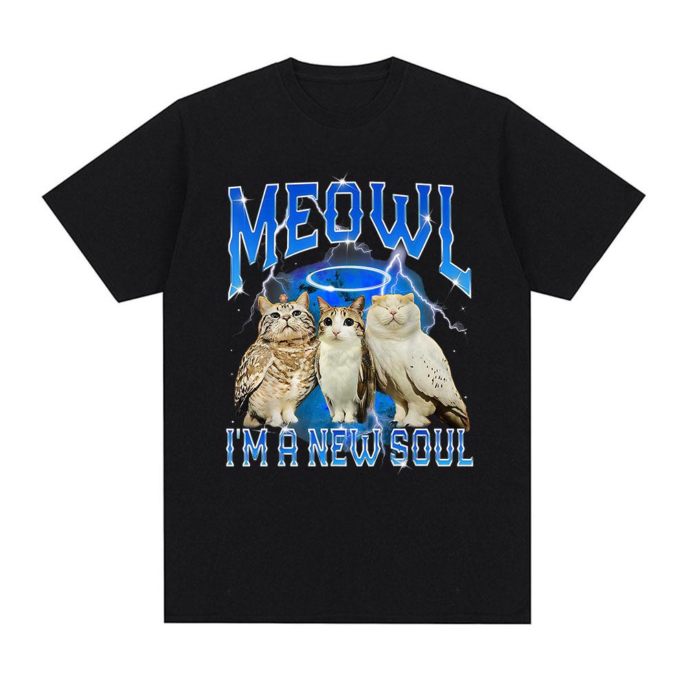 

Meowl Cat Owl Funny Meme I m A New Soul T-shirts Men s Clothing Fashion Harajuku Short Sleeves Tees Cotton Summer T Shirts To... S разноцветный