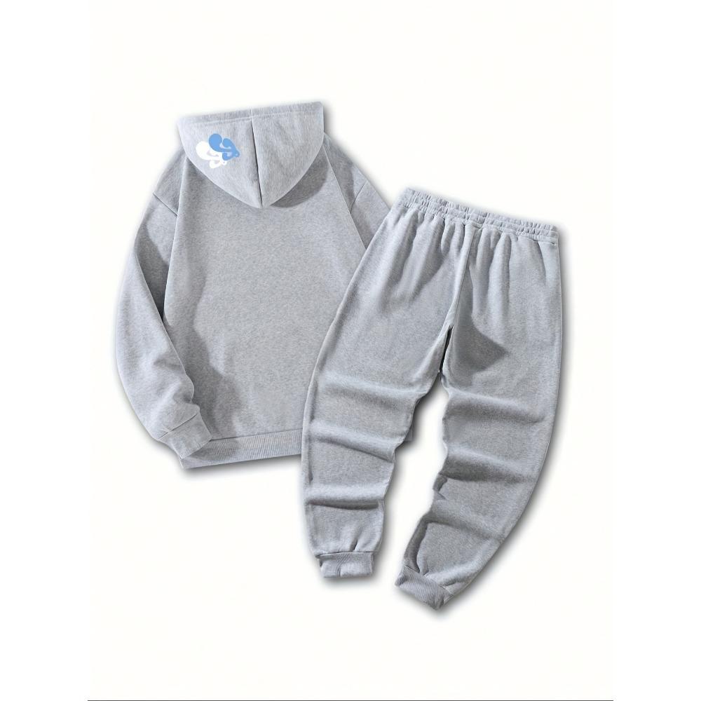 Casual Men's Suit with Letter Pattern Printed Drawstring Pocket Hoodie and Drawstring Outdoor Casual Sports Pants Set