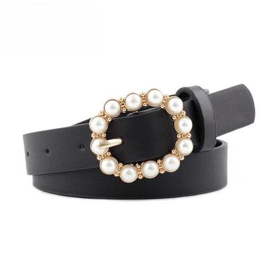 Leather Pearl Belt Women's All-Match Fashion Japanese Buckle Belt Waist Belt Belt