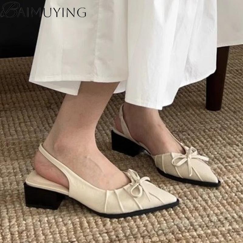 Bow Women Sandals Pointed Toe High Heels Shoes Woman Slippers 2025 Trend Slingback Pumps Summer Shallow Dress Sandalias De Mujer
