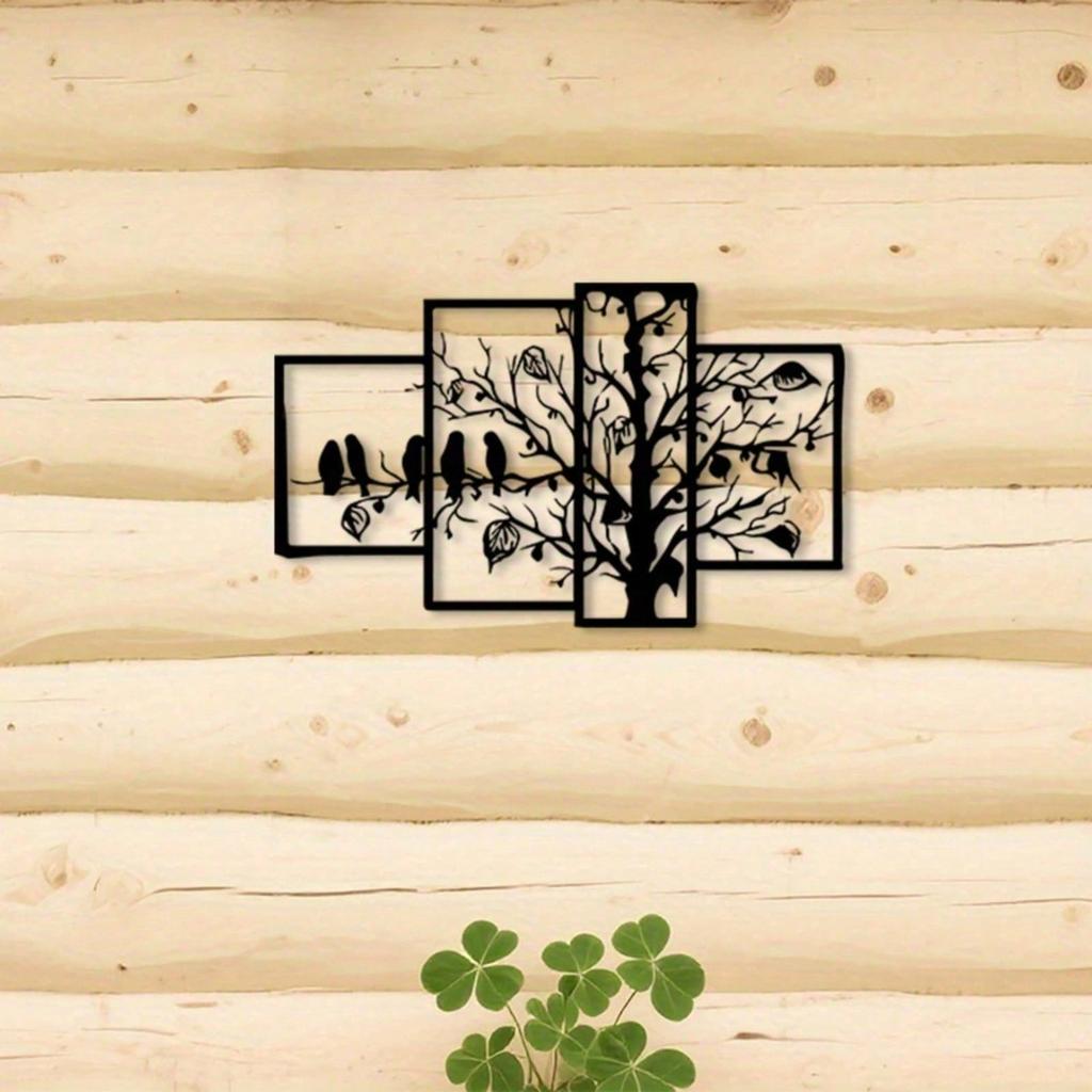 Black Iron Tree Wall Art with Birds & Leaves, Nature Decor for Indoor/Outdoor, Earth Day Gift