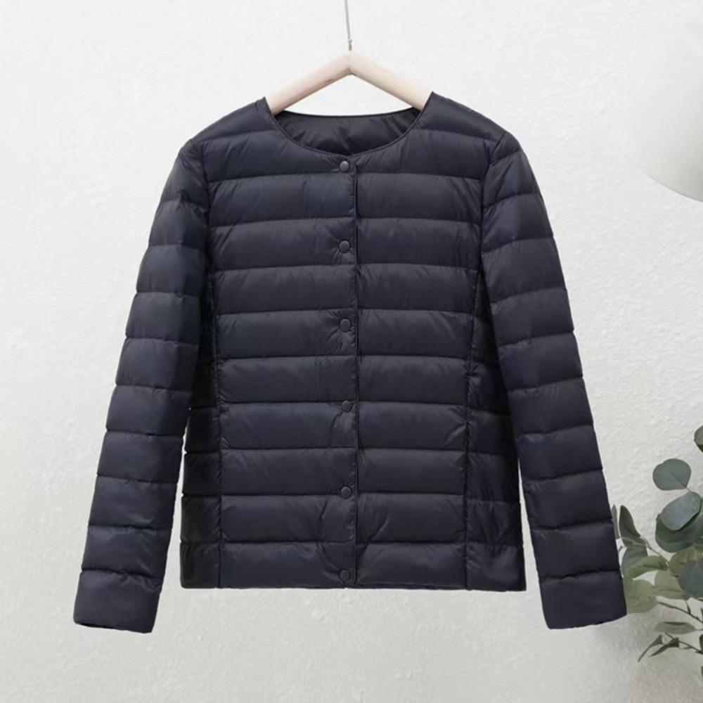 Women's Crew Neck Long Sleeve Slim Fit Lightweight Puffer Coat Short Down Jacket
