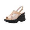 Leather Sandals Women's 2025 Summer New Slope Heel Beach Shoes Breathable Mesh Hollowed Casual Fish Mouth Muffin Sandals