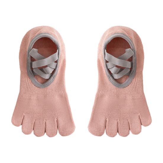 

1 Pair Yoga 5-Toe Socks with Non-slip Gripper Breathable Mid-calf Socks Summer Women Ballet Dance Pilates Cotton Toe Crew Socks рожевий