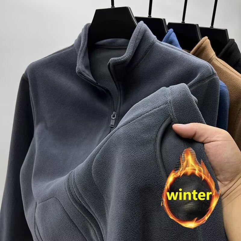 Large Size Men's Autumn And Winter Sweatshirt Zipper Stand Collar Long Sleeve Thickened Fleece Solid Color Loose Casual Jacket