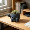 Sød Smilende Ansigt Planteholder, 3D Printet Læsende Hoved Planteholder, Siddende Figur Med Bog Og Kop Plante Pot til Sukkulenter Kaktus Skrivebordsdekoration