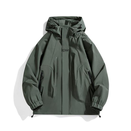 Couple Waterproof Jacket Hooded Long Sleeve Spring Autumn Casual Jacket with Pockets Solid Color Outdoor Travel Outerwear