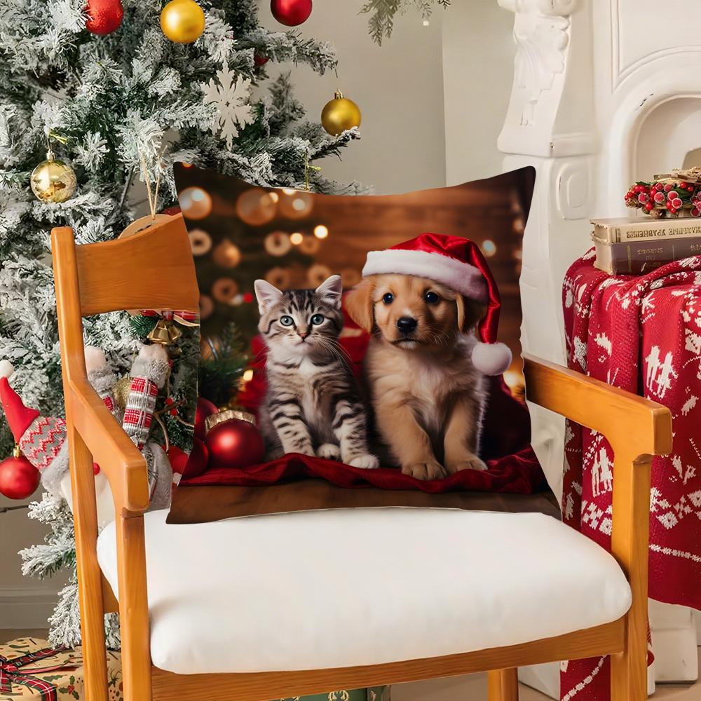 Cute Animals Celebrate Christmas Pillow Case Silky Short Plush With Invisible Zipper Dustproof Sofa Cushion Cover