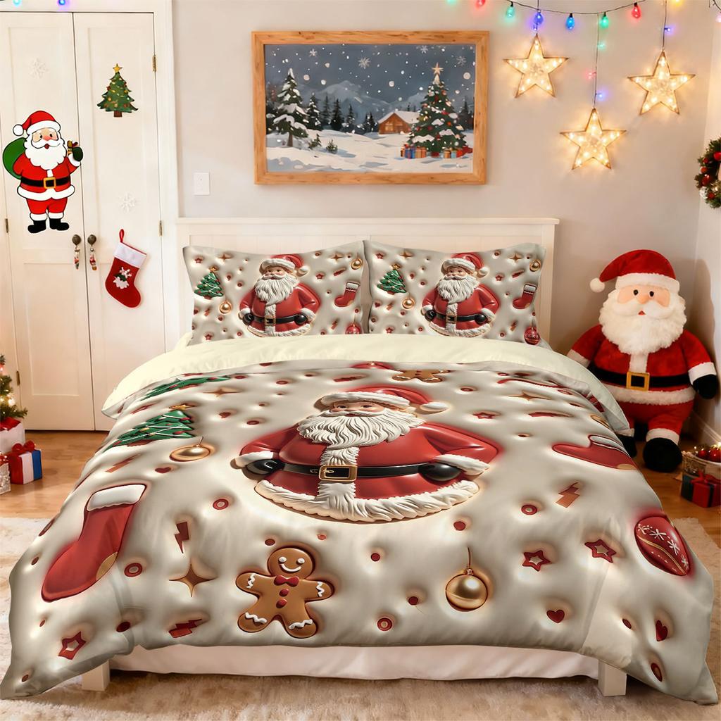 Bed Three-Piece Christmas Element Quilt Cover Pillowcase Digital Printing Kit