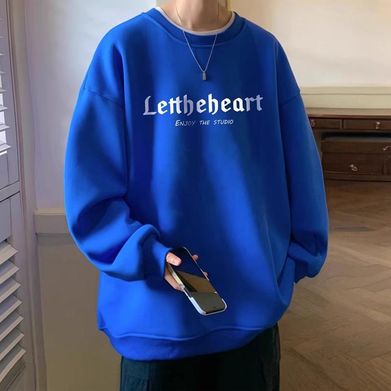 Men s Round Neck Long Sleeve Hoodie - 2025 New Autumn/Winter Trend, Casual Velvet Pullover 2XL