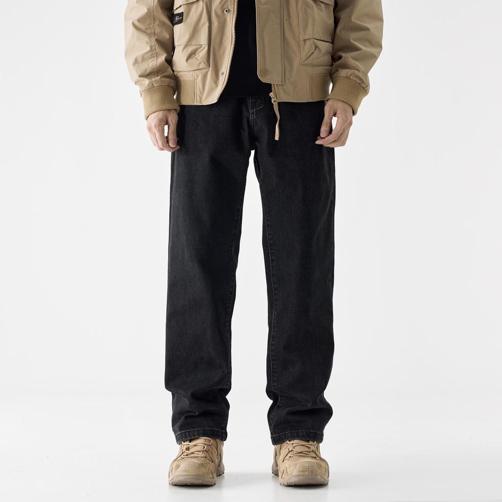 American Casual Black Straight Jeans Men's Autumn New Loose Simple and Versatile Wide-leg Elastic Trousers