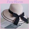 Basic Straw Bucket Hat For Women With Bow Decor Summer Beach Sun Protection