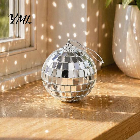 Reflective Disco Ball Decor for Car Rearview Mirror 6 Pcs Mini Silver Balls, Hanging Ornaments, Shiny Wedding Reception Decoration with Rope