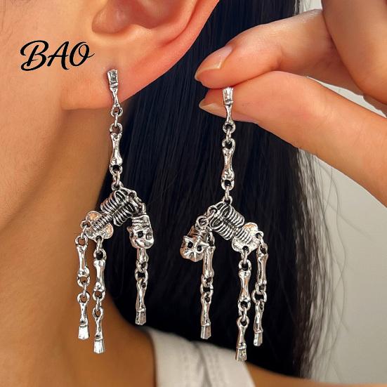 Niche Personalized Jewelry 1 Pair Gothic Skeleton Earrings for Women, Spooky Articulated Skull Dangle Jewelry, Punk Halloween Party Costume