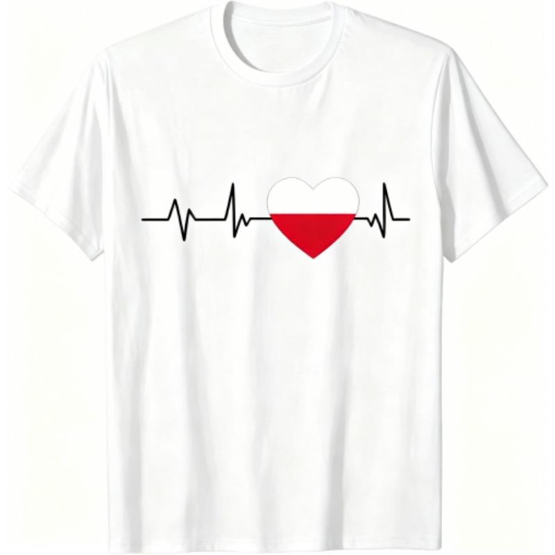 Fun I Love Poland Pattern Print Men's T-shirt Summer Men's and Women's Casual Fashion Tops Men's Short Sleeve T-shirt Oversize Clothing