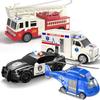 TEMI 4 Pack Emergency Vehicles for Kids, Helicopter, Police Car, Fire Truck, Ambulance Friction Powered Toys for Toddlers, Gifts for Age 3-12