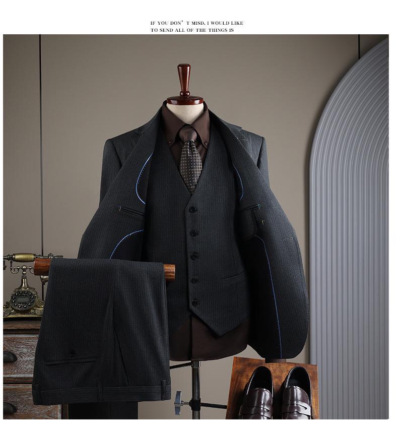 Plus Size Men's Striped Business Casual Wedding & Formal Suit Set
