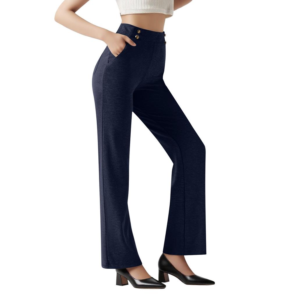 Women's Wide Leg Pants High Waist Stretch Work Pants Business Casual Pants Pockets