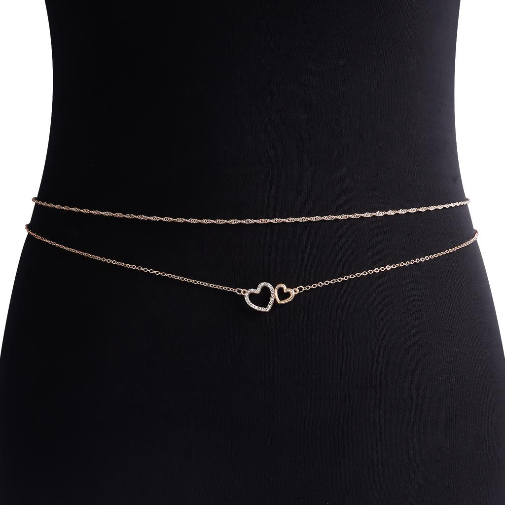 European and American Sexy Bikini Navel Metal Chain Waist Jewelry Double Geometric Love Pendant Waist Chain High Sense