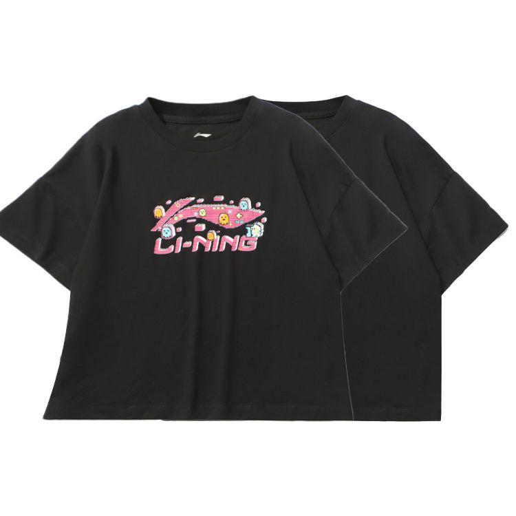 Li-Ning Graffiti Cartoon Print Loose Sports Short Sleeve T-Shirt Women Tops Black AHSR832-6