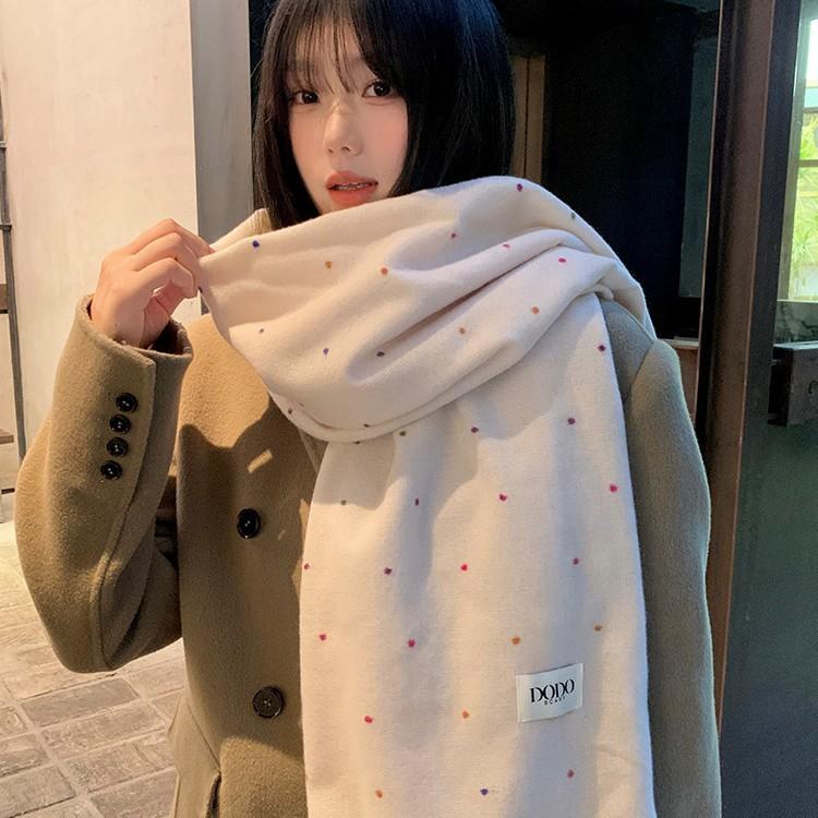 Color dot knitted scarf women's year autumn and winter Korean atmosphere outer shawl dual-purpose neck protection scarf
