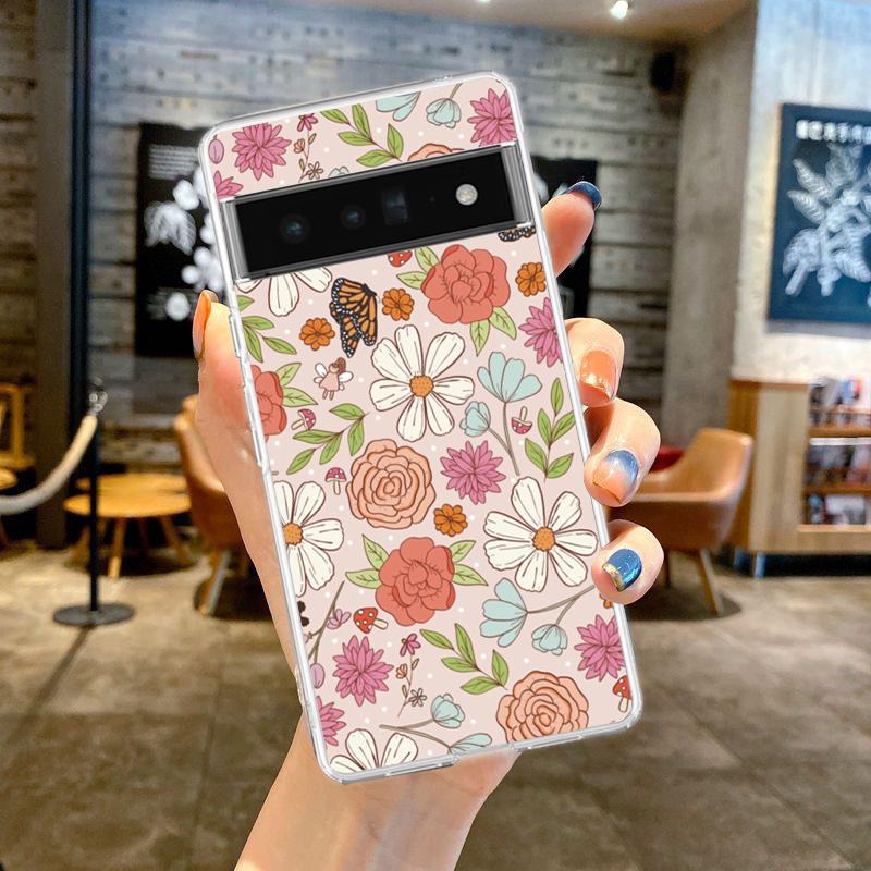 For Google Pixel 10 Pro Clear Phone Case Pixel 9 Pro XL Pixel 8 Pro 9A 8A 7A 7 6A 6 Pro Cover Stylish Flower Patterned Design
