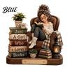 Bookish Gifts for Women Wooden Reading Girl Figurine Book Lovers, Personalized Desktop Bookshelf Decor with Ornaments Stacked Design Home Library