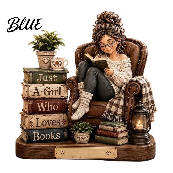 Bookish Gifts for Women Wooden Reading Girl Figurine Book Lovers, Personalized Desktop Bookshelf Decor with Ornaments Stacked Design Home Library