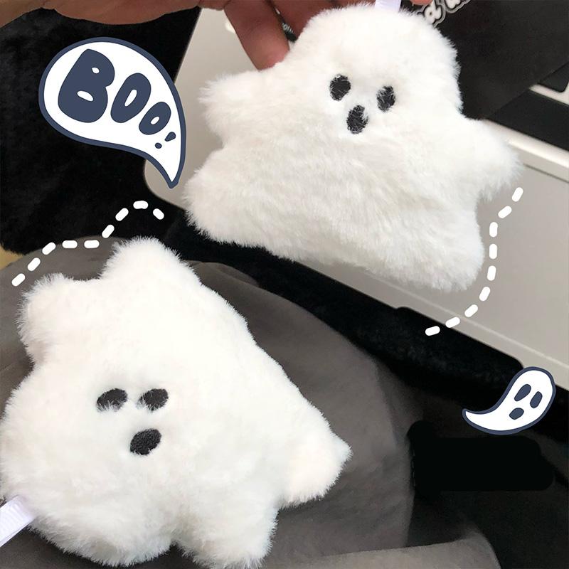 Kawaii White Ghost Keychain Cartoon Cute Plush Doll Pendant Car Key Keyring Bag Hanging Acssories for Kid Halloween Gift Toy