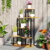 7-Tier Plant Stand for Indoor and Outdoor, Plant Shelf In Steel and Wood, Natural Wood