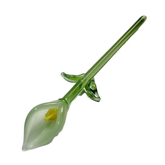 Handcrafted Glass Callalily with Stem Hand-Blown Mini Glass Flower Figurine Decoration Home Living Room Office Colorful Floral Ornament