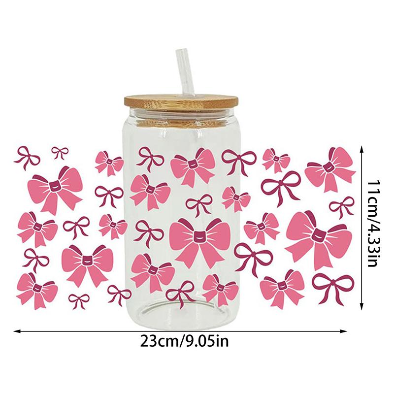 Autocolant UV DTF cu funde fluide pentru cutii de bere de 16 oz, panglici Pretty Love, drăguț model feminin, pentru cutii de bere, model UV DTF