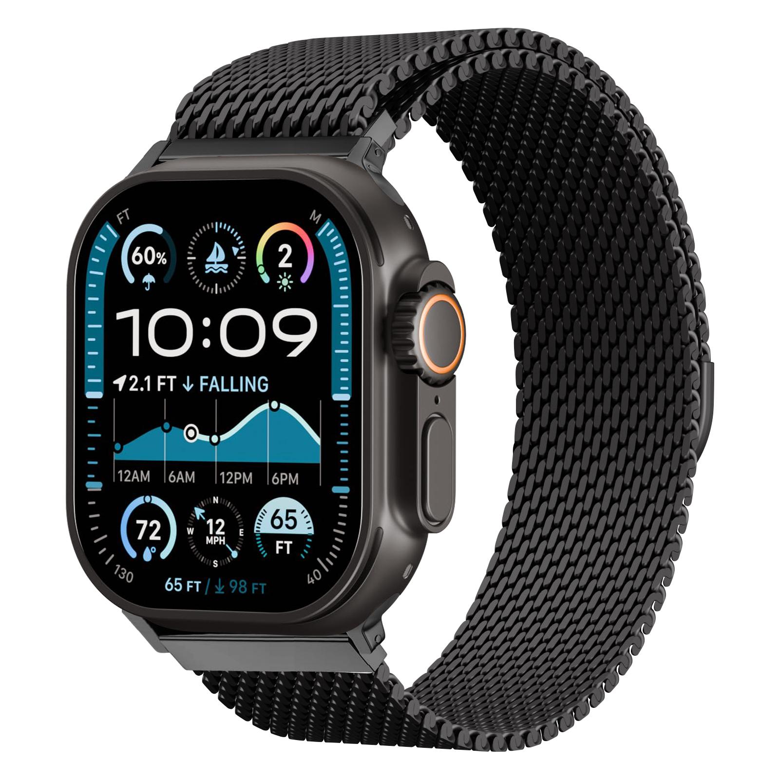 For Apple Watch Band Ultra2 3 49mm 45mm 42 46mm 40mm 44mm Milanese Bracelet iWatch series SE 11 10 9 8 7 Case+Thick Metal Strap 38mm series 321 чёрный