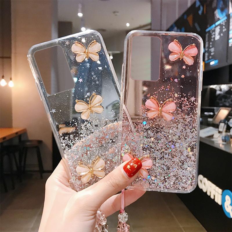 Luxury Bling Glitter Lanyard Silicone Phone Case For Samsung S23 S22 Ultra S21 S20 FE S10 A14 A24 A34 A54 A13 A23 A33 A53 A12 A32 A52/iphone 15 13 14