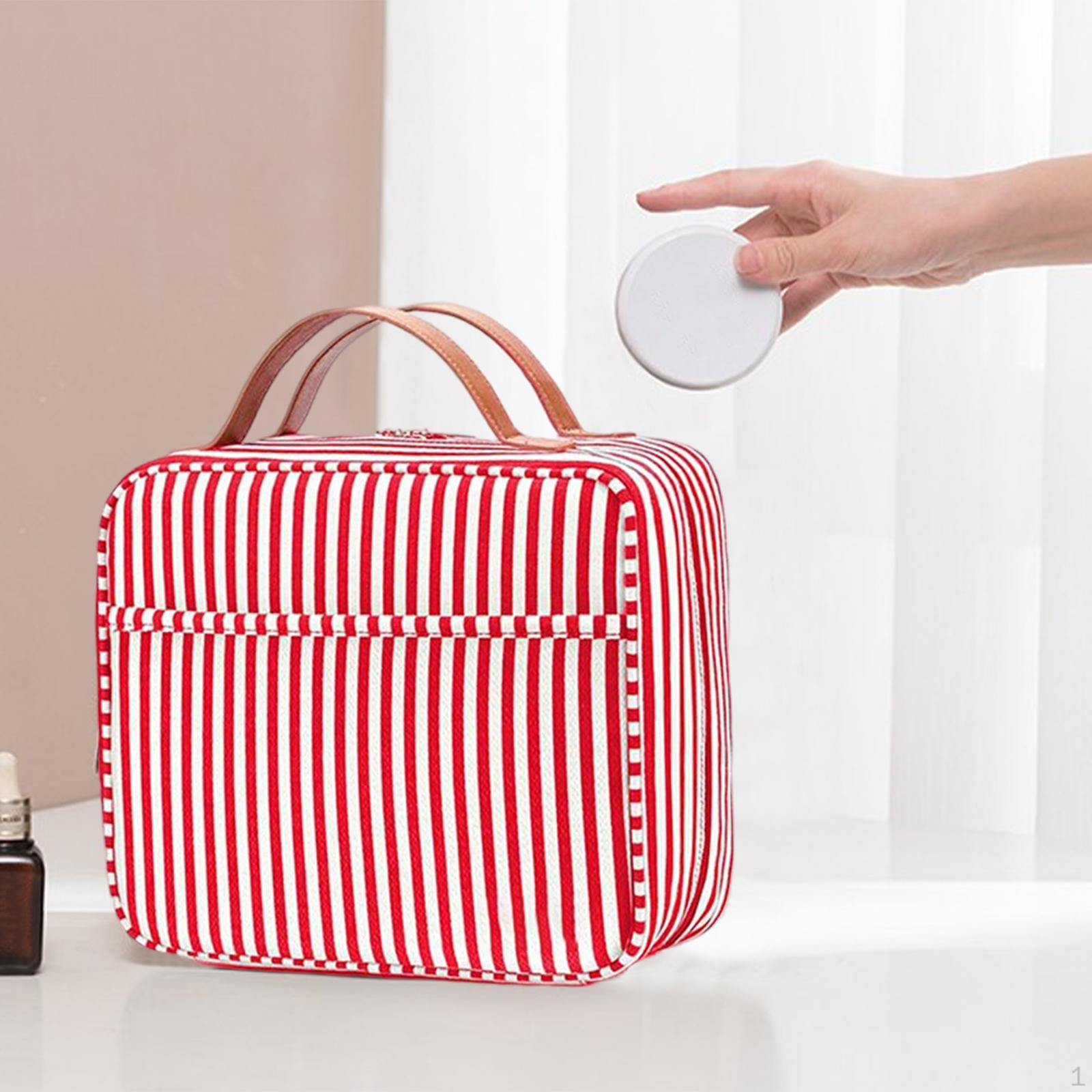 

Compact Travel Makeup Cosmetic Bag, Waterproof Dry and Wet Large Capacity Toiletry Bag for Bathing Red Striped