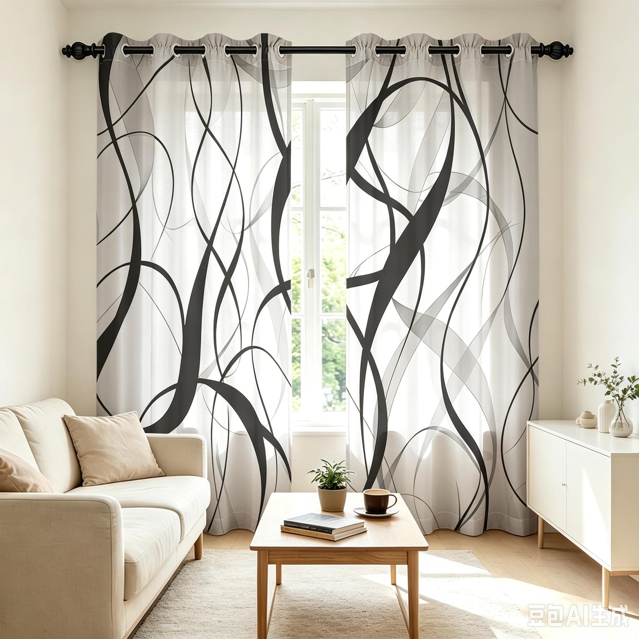 2pcs Black White Abstract Line Print