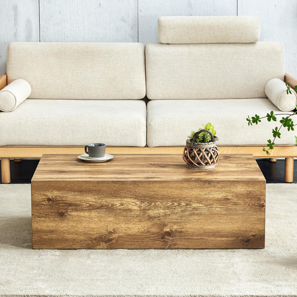 Rectangular Coffee Table with Wood Grain. 90×50×30 Cm, MDF Material, No Assembly Required. Underside with Non-slip Feet, Suitable for Luxury Style.
