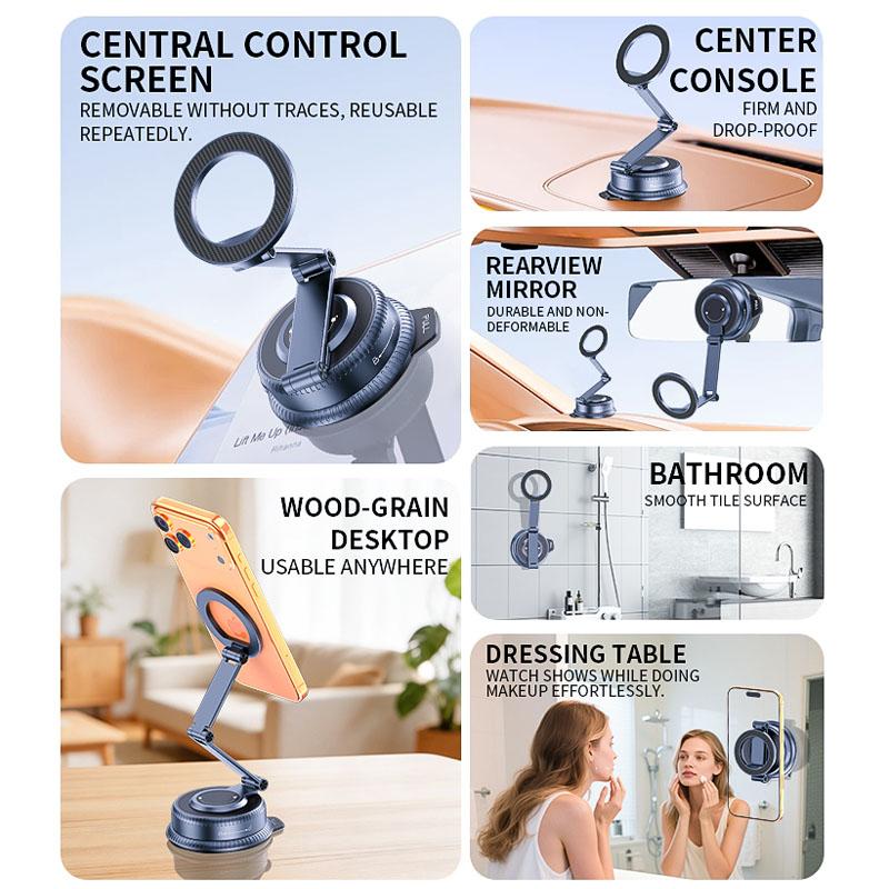 3 Axis Foldable Magnetic Holder Car Vacuum Suction Phone Mount Strong Grip Dashboard 360° Rotation Windshield Stand Universal For Smartphone