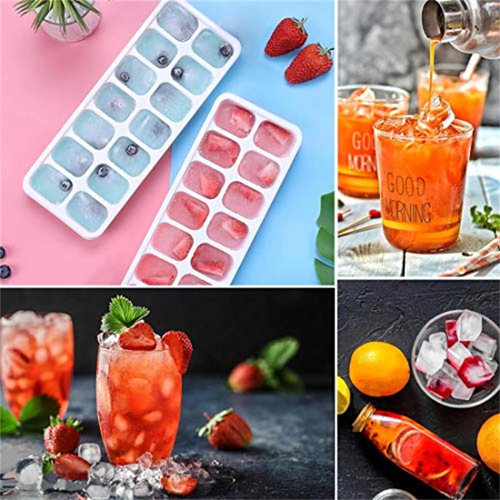 Ice Cube Trays 14 Grids Silicone Ice Cube Molds with Removable Lid Easy-Release For Cocktail Freezer Kitchen Tools