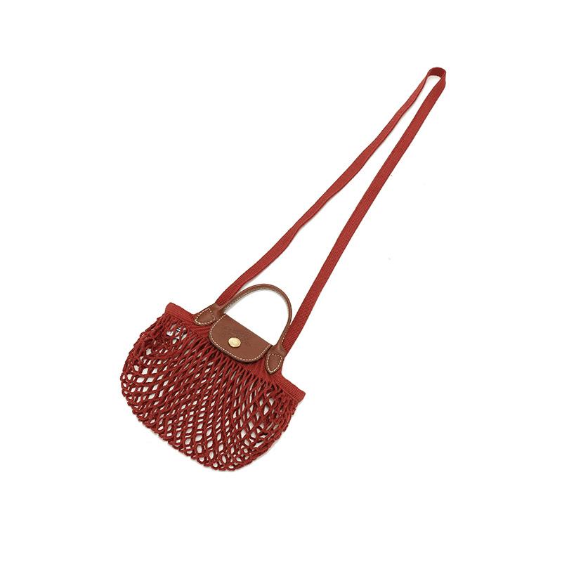 Longchamp Le Pliage Filet Hollow Design Fabric Mesh Bag Woven Handheld Crossbody Shoulder Bag Mini Women Bags Chestnut 10139HVH204