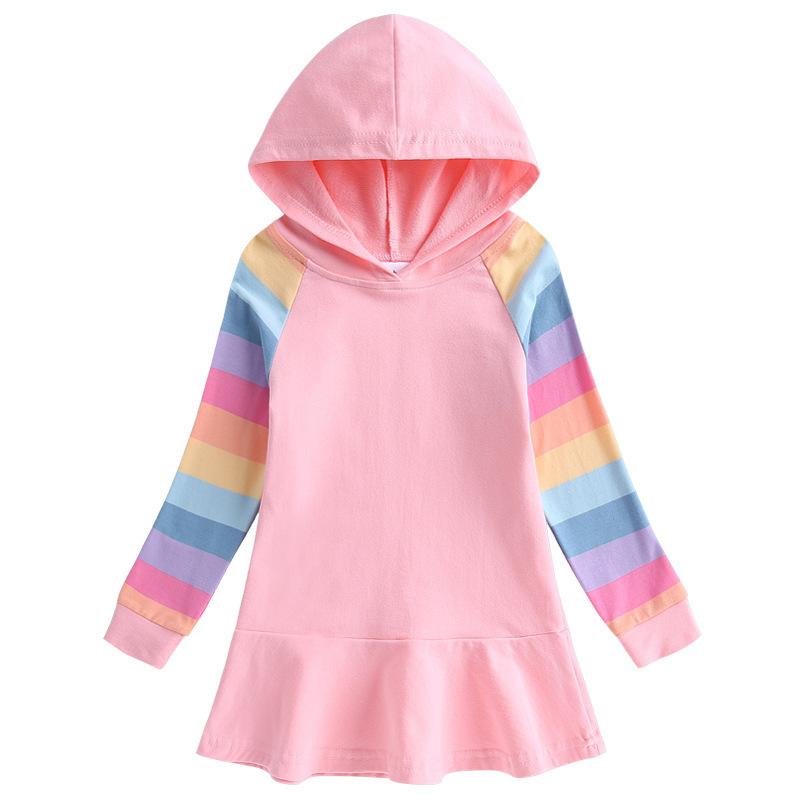 Spring Autumn Lotus Leaf Edge Cartoon Rainbow Girls' Dress Cotton Children's Long Sleeve Hoodie Hundred Fold Princess Dress