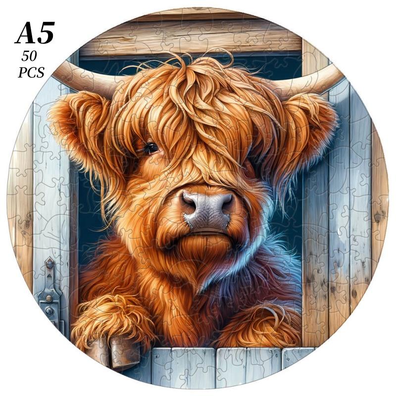 Non-Toxic Beautiful Highland Cow Animal Wooden Puzzle For Adults Children Wood Jigsaw Crafts Shaped Birthday Gift Toys Puzzle