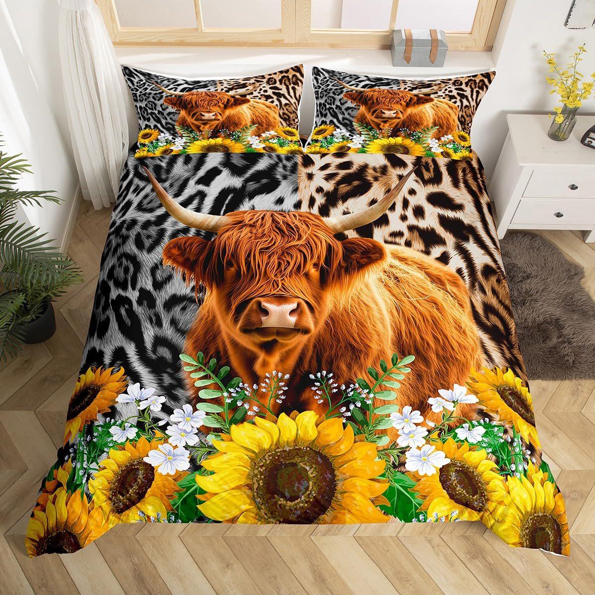 

Highland Cow Digital Printing Quilt Cover Bedding Set Quilt Cover European And American Animal Three-Piece Set AU Queen 210*210